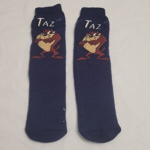 Vintage 1997 Warner Brothers Looney Tunes Taz Slipper Socks Tasmanian Devil Blue